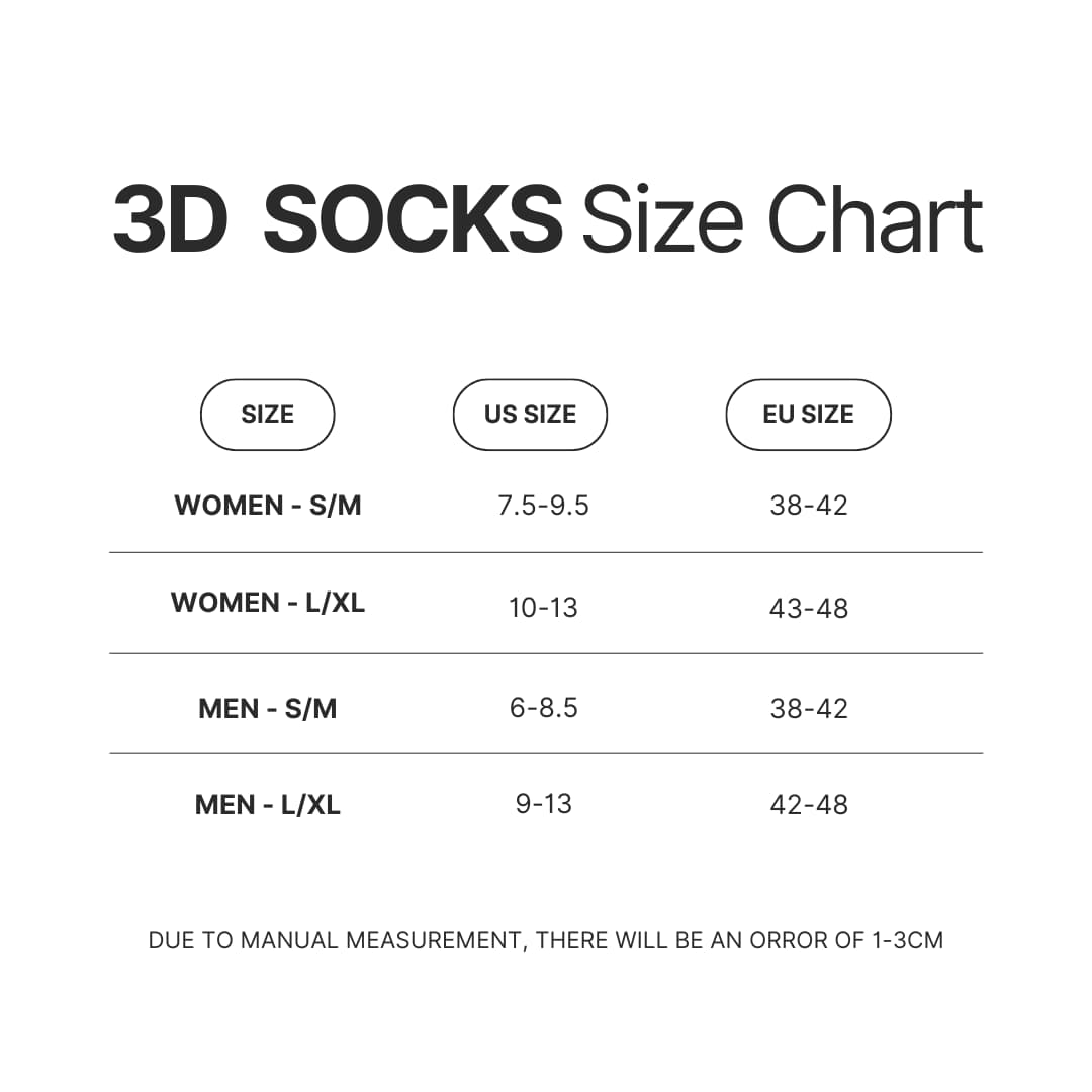 3D Socks Size Chart - Gravity Falls Store