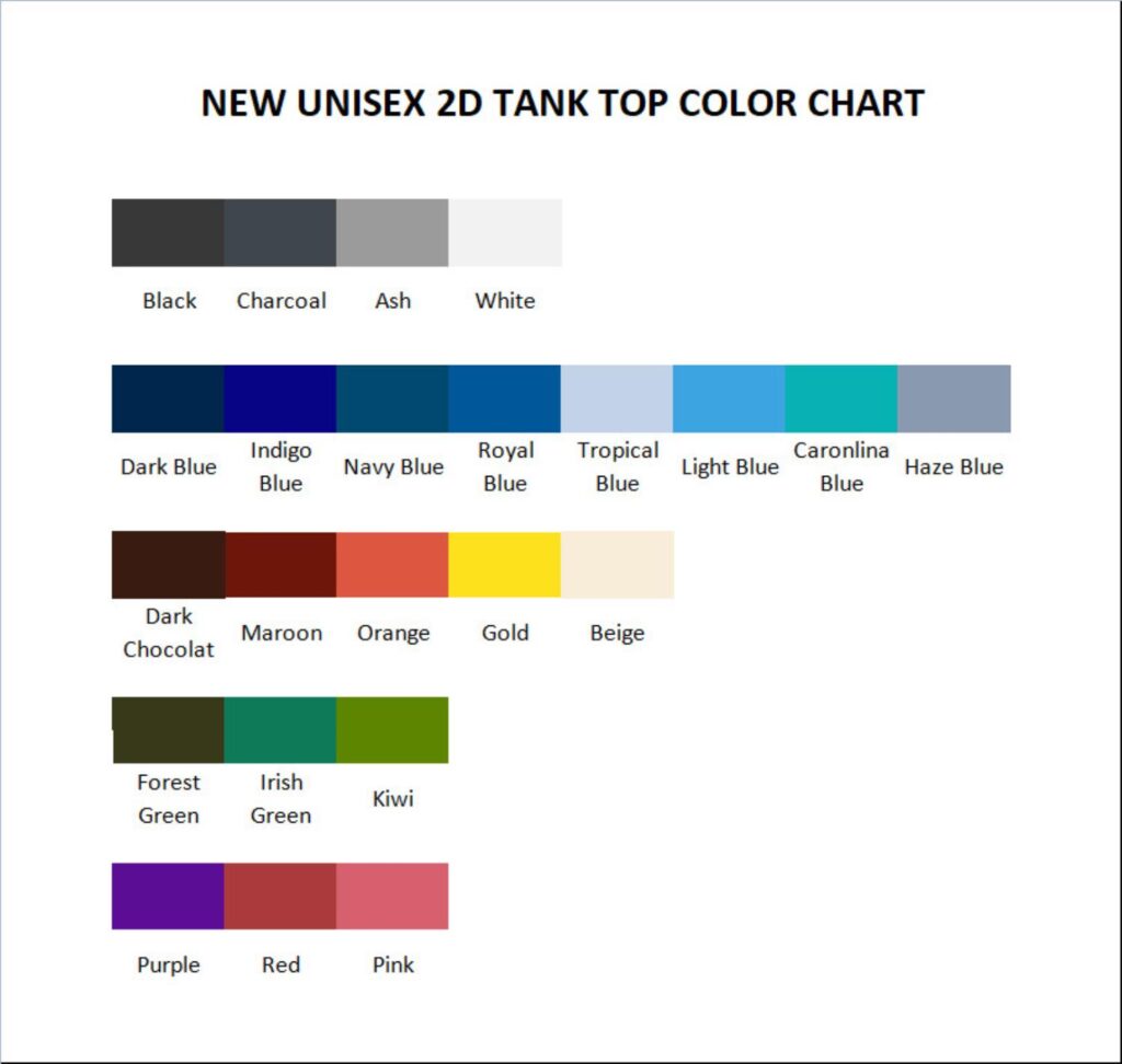 tank top color chart - Gravity Falls Store